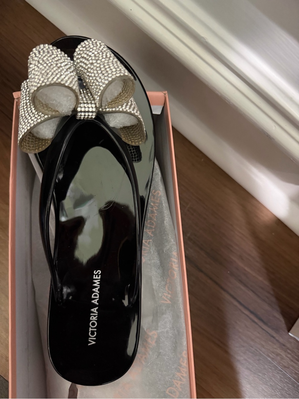 Black Patent Jelly Flat with Crystal Bow